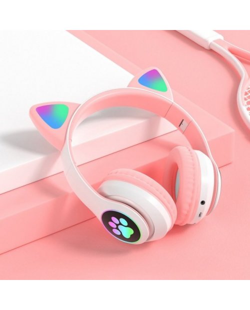 SŁUCHAWKI DLA DZIECI BLUETOOTH LED RGB KOCIE USZY