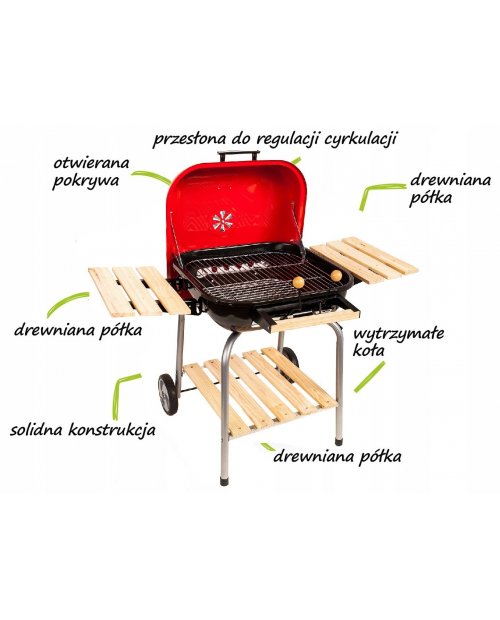 GRILL OGRODOWY DUŻY WĘGLOWY 3 PÓŁKI Z POKRYWĄ
