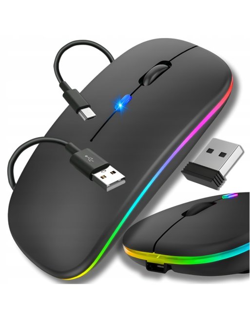 MYSZKA BEZPRZEWODOWA DO LAPTOPA KOMPUTERA PODŚWIETLANA RGB CICHA AKUMULATOR MYSZKA BEZPRZEWODOWA DO LAPTOPA KOMPUTERA PODŚWIETLANA RGB CICHA AKUMULATOR
