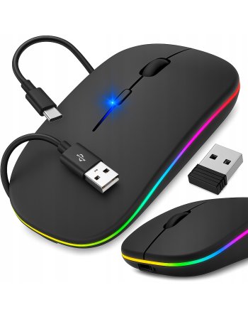 MYSZKA BEZPRZEWODOWA DO LAPTOPA KOMPUTERA PODŚWIETLANA RGB CICHA AKUMULATOR