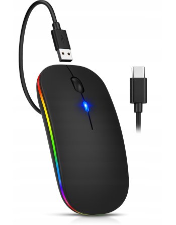 MYSZKA BEZPRZEWODOWA DO LAPTOPA KOMPUTERA PODŚWIETLANA RGB CICHA AKUMULATOR