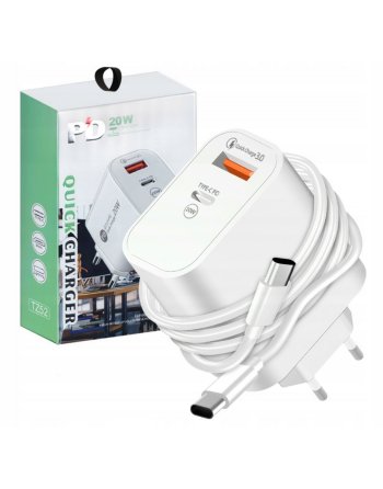 ZESTAW | SZYBKA ŁADOWARKA SIECIOWA USB TYPE-C + KABEL TYPE C | PD20W 3000mA