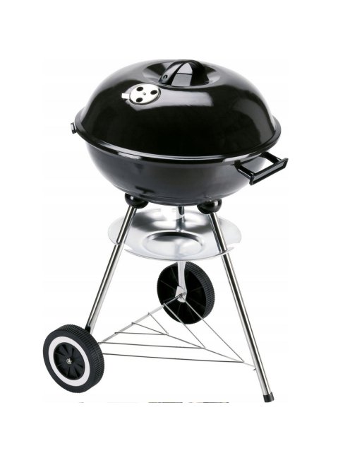 GRILL OGRODOWY WĘGLOWY OKRĄGŁY POKRYWA RUSZT KÓŁKA Z POKRYWĄ PÓŁKA