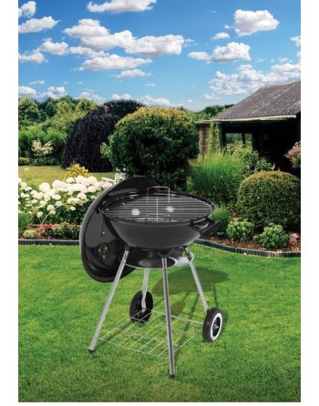 GRILL OGRODOWY WĘGLOWY OKRĄGŁY POKRYWA RUSZT KÓŁKA Z POKRYWĄ PÓŁKA