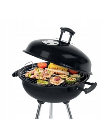 GRILL OGRODOWY WĘGLOWY OKRĄGŁY POKRYWA RUSZT KÓŁKA Z POKRYWĄ PÓŁKA