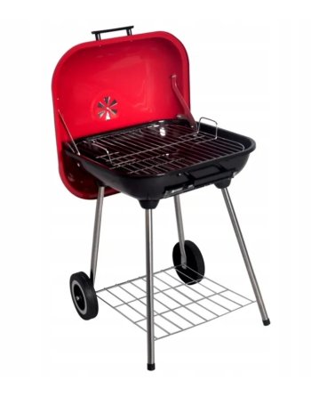 GRILL WĘGLOWY OGRODOWY RUSZT 43,5x43,5cm KÓŁKA Z POKRYWĄ PRZENOŚNY POKRYWA