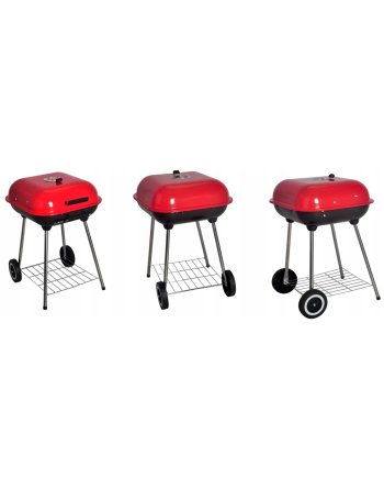 GRILL WĘGLOWY OGRODOWY RUSZT 43,5x43,5cm KÓŁKA Z POKRYWĄ PRZENOŚNY POKRYWA