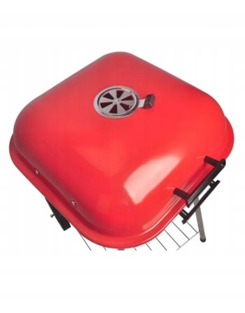 GRILL WĘGLOWY OGRODOWY RUSZT 43,5x43,5cm KÓŁKA Z POKRYWĄ PRZENOŚNY POKRYWA