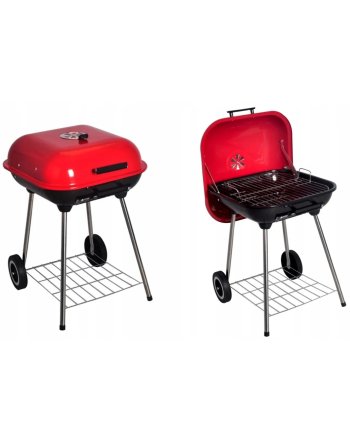 GRILL WĘGLOWY OGRODOWY RUSZT 43,5x43,5cm KÓŁKA Z POKRYWĄ PRZENOŚNY POKRYWA