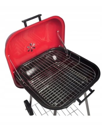 GRILL WĘGLOWY OGRODOWY RUSZT 43,5x43,5cm KÓŁKA Z POKRYWĄ PRZENOŚNY POKRYWA
