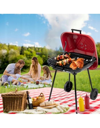 GRILL WĘGLOWY OGRODOWY RUSZT 43,5x43,5cm KÓŁKA Z POKRYWĄ PRZENOŚNY POKRYWA
