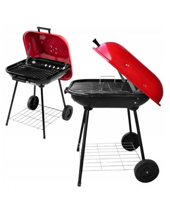 GRILL WĘGLOWY OGRODOWY RUSZT 43,5x43,5cm KÓŁKA Z POKRYWĄ PRZENOŚNY POKRYWA