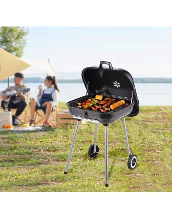 GRILL WĘGLOWY OGRODOWY RUSZT 43,5x43,5cm KÓŁKA Z POKRYWĄ PRZENOŚNY POKRYWA