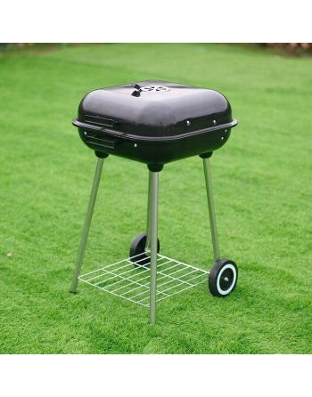GRILL WĘGLOWY OGRODOWY RUSZT 43,5x43,5cm KÓŁKA Z POKRYWĄ PRZENOŚNY POKRYWA
