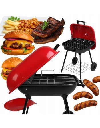 GRILL WĘGLOWY OGRODOWY RUSZT 43,5x43,5cm KÓŁKA Z POKRYWĄ PRZENOŚNY POKRYWA