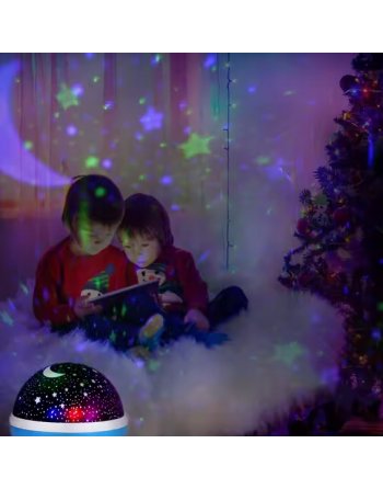 PROJEKTOR DLA DZIECI LAMPKA NOCNA GWIAZDY NIEBA 2W1 KSIĘŻYCA OBROTOWA 360