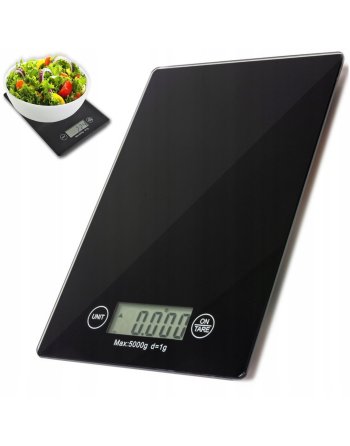 WAGA KUCHENNA ELEKTRONICZNA LCD 5KG 1G SZKLANA CZARNA DOMOWA PŁASKA BATERIE