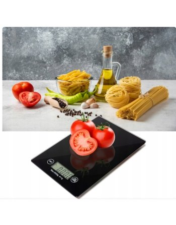 WAGA KUCHENNA ELEKTRONICZNA LCD 5KG 1G SZKLANA CZARNA DOMOWA PŁASKA BATERIE