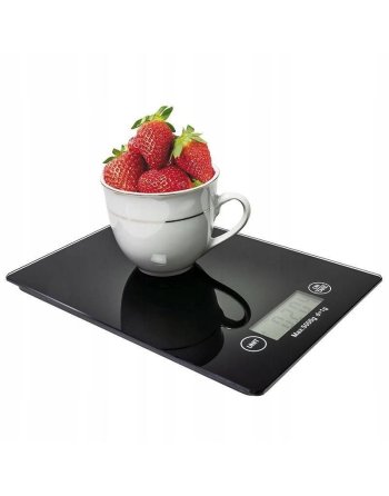 WAGA KUCHENNA ELEKTRONICZNA LCD 5KG 1G SZKLANA CZARNA DOMOWA PŁASKA BATERIE