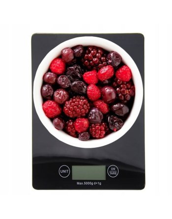 WAGA KUCHENNA ELEKTRONICZNA LCD 5KG 1G SZKLANA CZARNA DOMOWA PŁASKA BATERIE