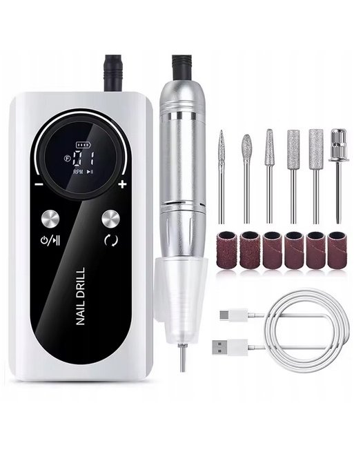 FREZARKA DO PAZNOKCI Manicure MOCNA + FREZY 45000RPM AKUMULATOR PEDICURE V2
