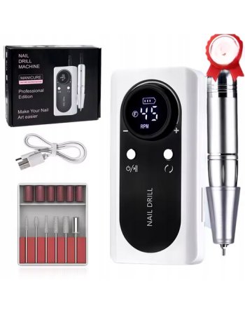 FREZARKA DO PAZNOKCI Manicure MOCNA + FREZY 45000RPM AKUMULATOR PEDICURE V2