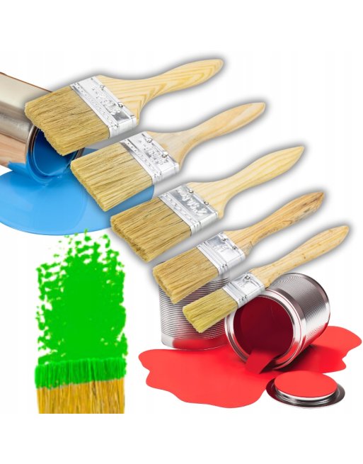5x PĘDZLE MALARSKIE ZESTAW PĘDZLI MALARSKICH BUDOWLANYCH PĘDZEL 20-65 mm