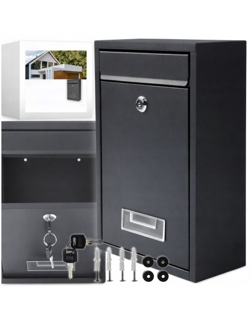 SKRZYNKA POCZTOWA NA LISTY ULOTKI POCZTĘ STALOWA DOM NA OGRODZENIE SZARA