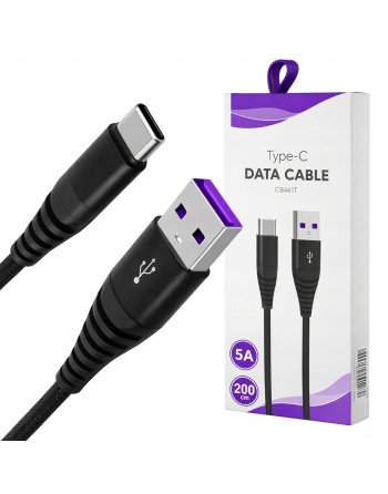 Kabel USB - USB Typ C Szybkie Ładowanie Transfer Czarny 2m 5A SZYBKI KABEL