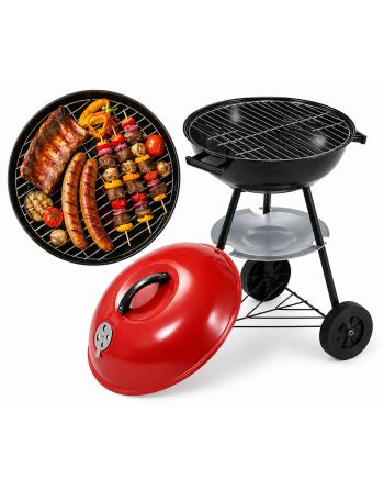 GRILL OGRODOWY WĘGLOWY OKRĄGŁY POKRYWA RUSZT KÓŁKA Z POKRYWĄ PÓŁKA