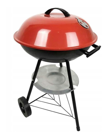 GRILL OGRODOWY WĘGLOWY OKRĄGŁY POKRYWA RUSZT KÓŁKA Z POKRYWĄ PÓŁKA