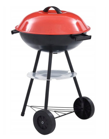 GRILL OGRODOWY WĘGLOWY OKRĄGŁY POKRYWA RUSZT KÓŁKA Z POKRYWĄ PÓŁKA