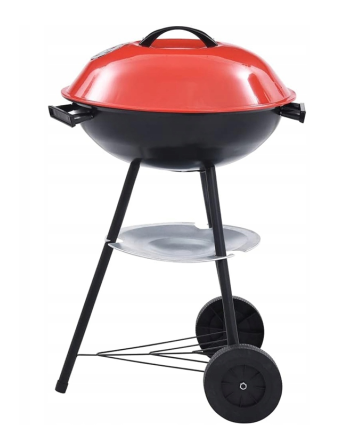 GRILL OGRODOWY WĘGLOWY OKRĄGŁY POKRYWA RUSZT KÓŁKA Z POKRYWĄ PÓŁKA
