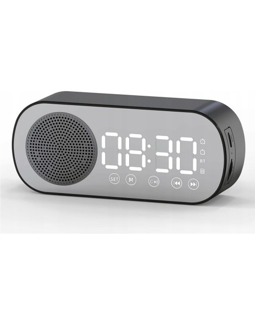 Radiobudzik LED Bluetooth 5.0 Głośnik FM USB TF Lustrzany Podwójny Budzik
