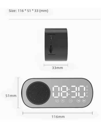 Radiobudzik LED Bluetooth 5.0 Głośnik FM USB TF Lustrzany Podwójny Budzik
