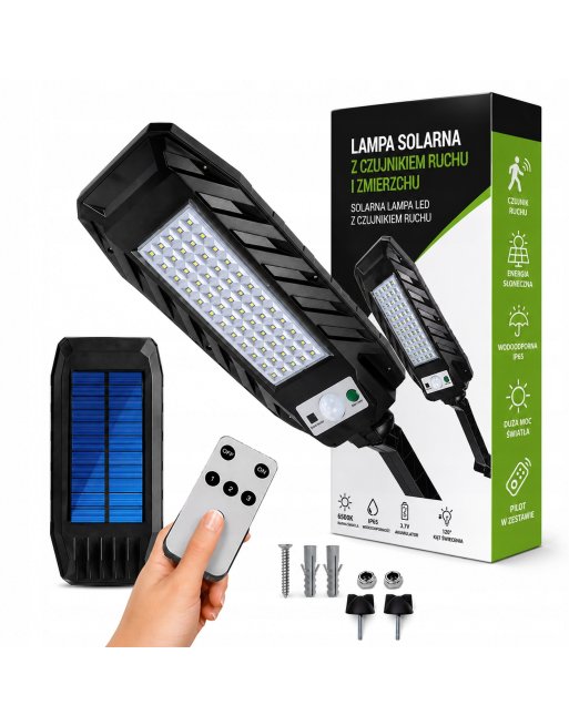 LAMPA SOLARNA OGRODOWA ZEWNĘTRZNA LED ULICZNA Z CZUJNIKIEM RUCHU ZMIERZCHU