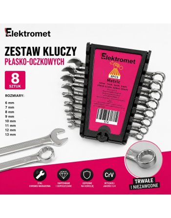 ZESTAW KLUCZY WARSZTATOWYCH PŁASKO-OCZKOWYCH 6-13 mm 8 SZT